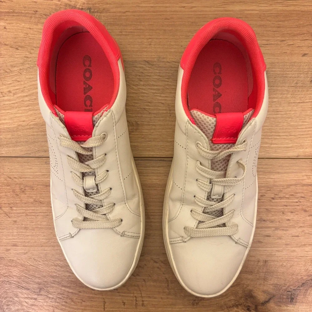 COACH G5040 Lowline Low Top Sneaker Womens Size 9 White Hot Pink‎ Leather Casual - Picture 6 of 13